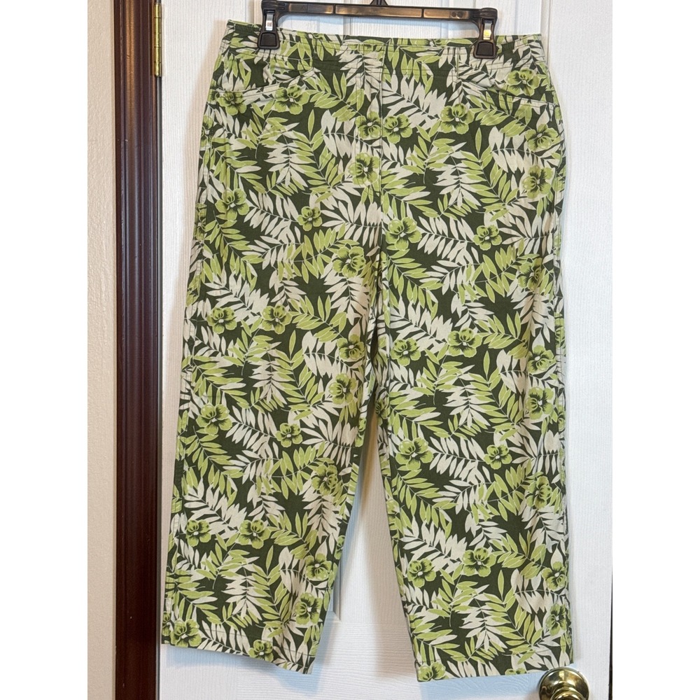 Villager Cropped Pants Green Floral Stretch Casual Size 10